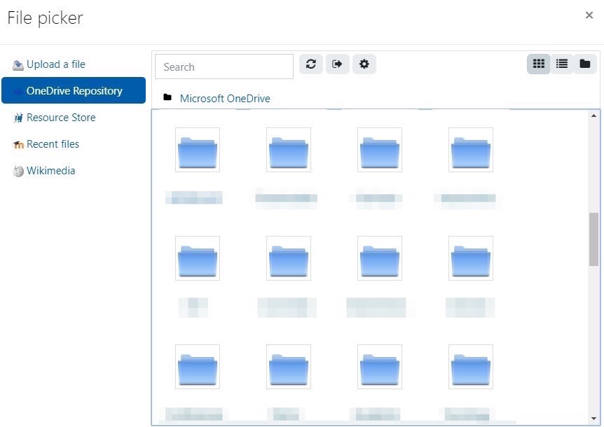 OneDrive folder view in Moodle