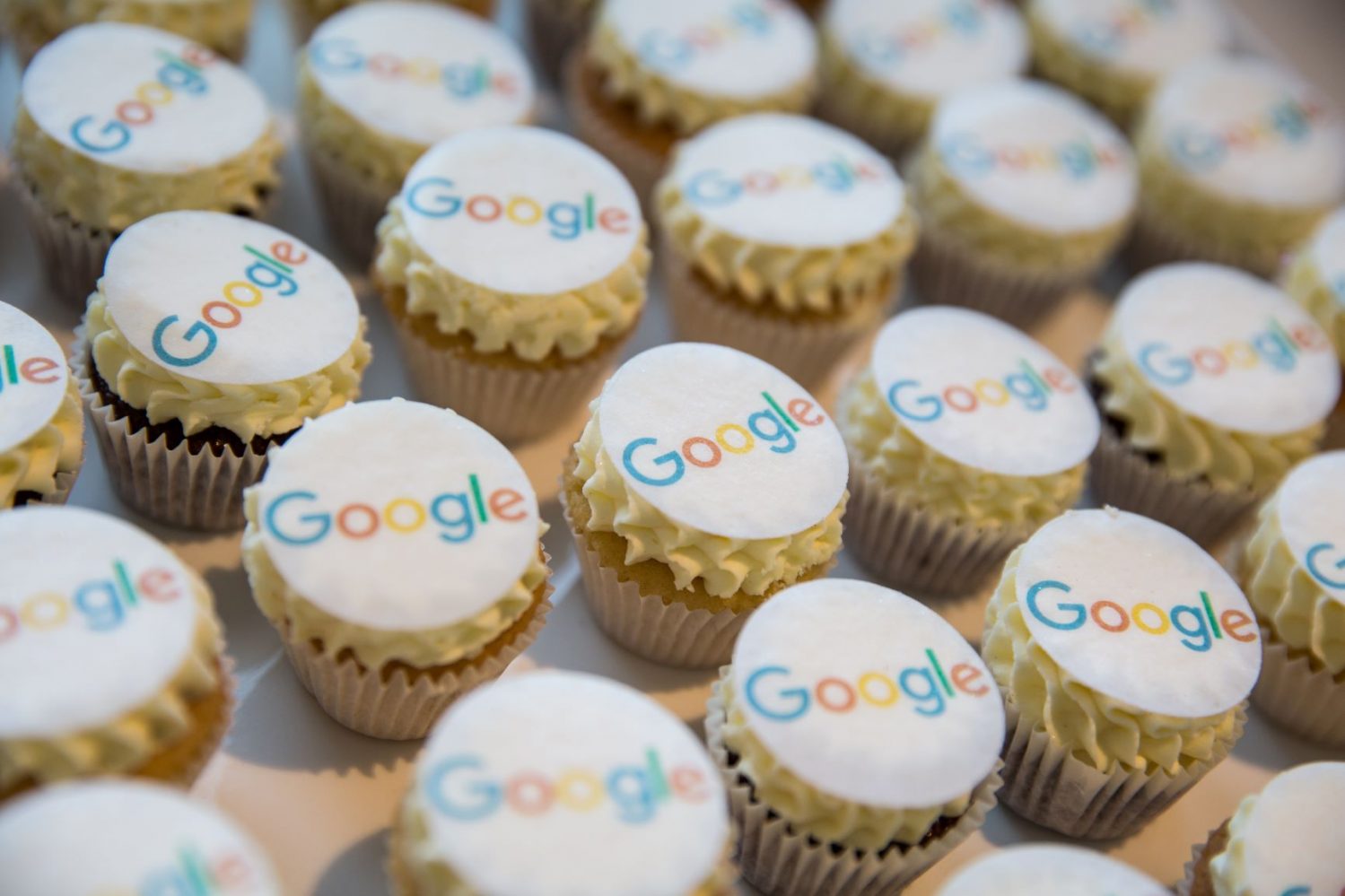 Picture of cupcakes with the google logo