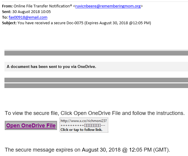Phishing email August 2018