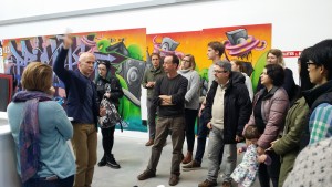 Prof Bob Brown leading a tour of the Plymouth School of Creative Arts during an Arts Institute event, April 2016