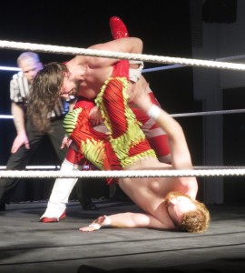 Grayson Reeves upends Plymouth wrestler, John Harding. Photography G H Bennett