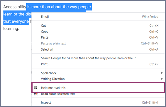 Screenshot of how to use Immersive reader within Grammarly.
