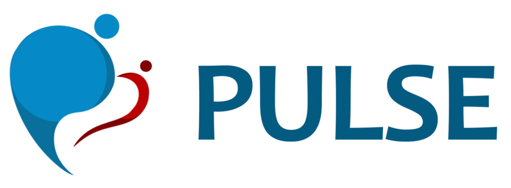 PULSE logo Blue and Red stylised tooth shape