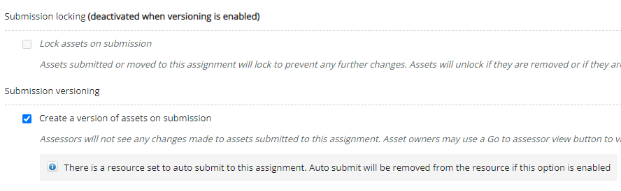 Screenshot of the 'Submission versioning' feature in an ATLAS workspace settings.