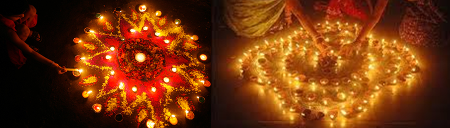 Diwali lights in a dark room.