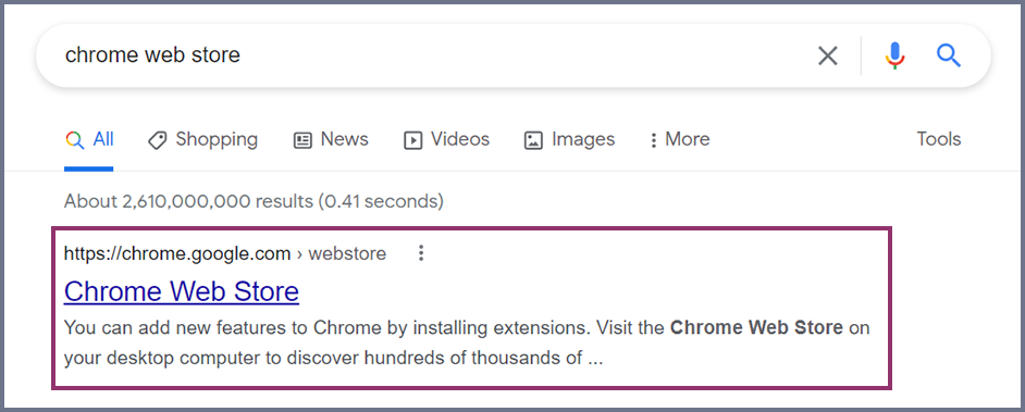 Screenshot of Chrome web store, found in chrome.