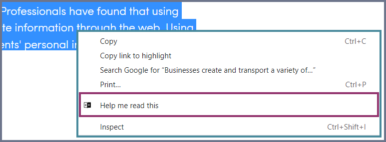 Screenshot of ‘Help me read this’, highlighted.