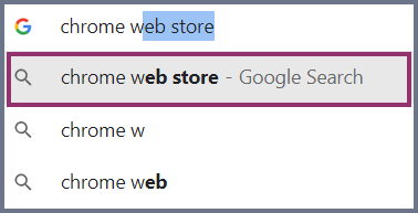 Screenshot of Chrome web store, web search.